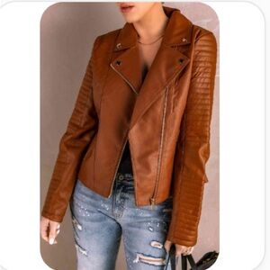 Women's Brown Faux Leather Jacket